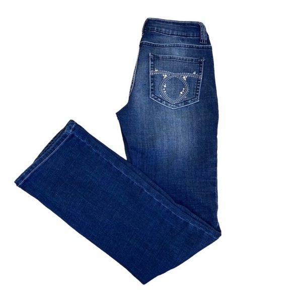 Lee Midrise Fit Bootcut Jeans Dark Wash Bling Pockets Rhinestones Cowgirl Y2K - Picture 8 of 14